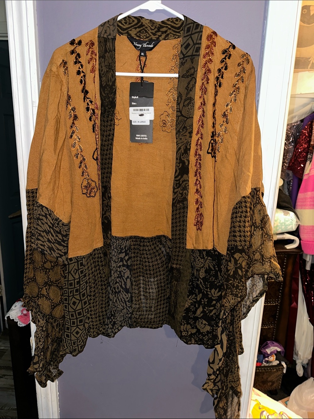 Vary Vivid Embroidered Mustard Open-Front Women's Cardigan